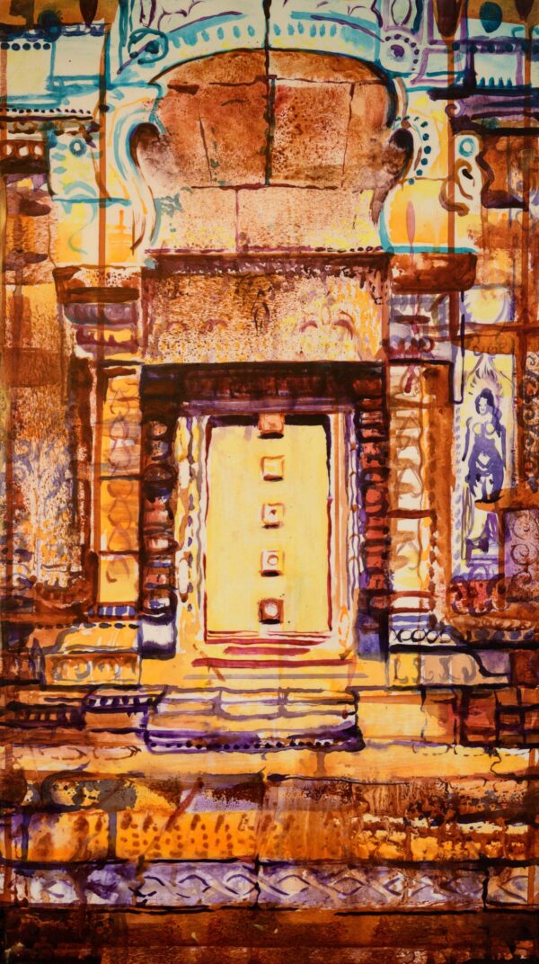 Temple Door. Acrylic on wood. 32X60