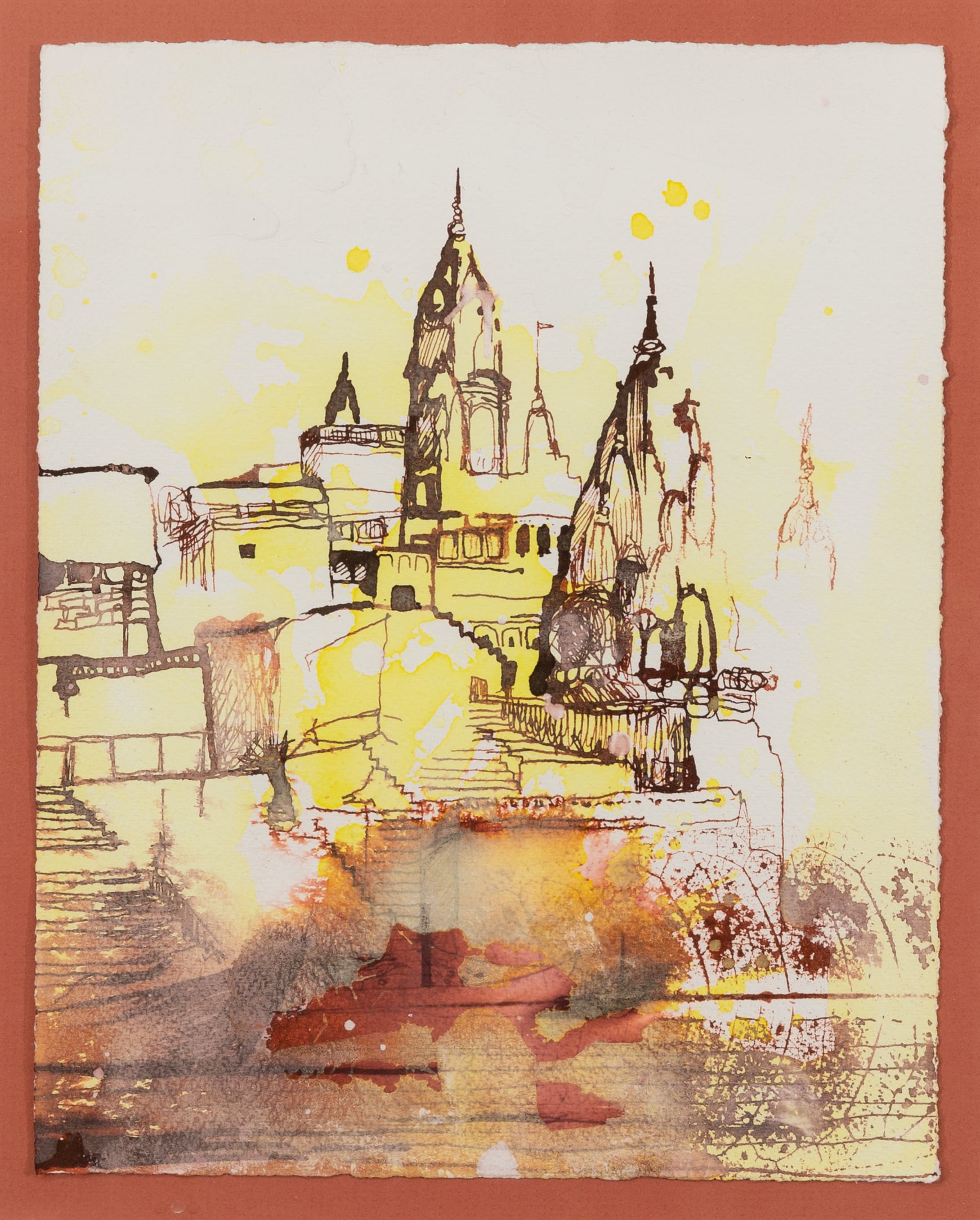 Sacred Spaces I. ink, gesso, acrylic on paper. 20x25