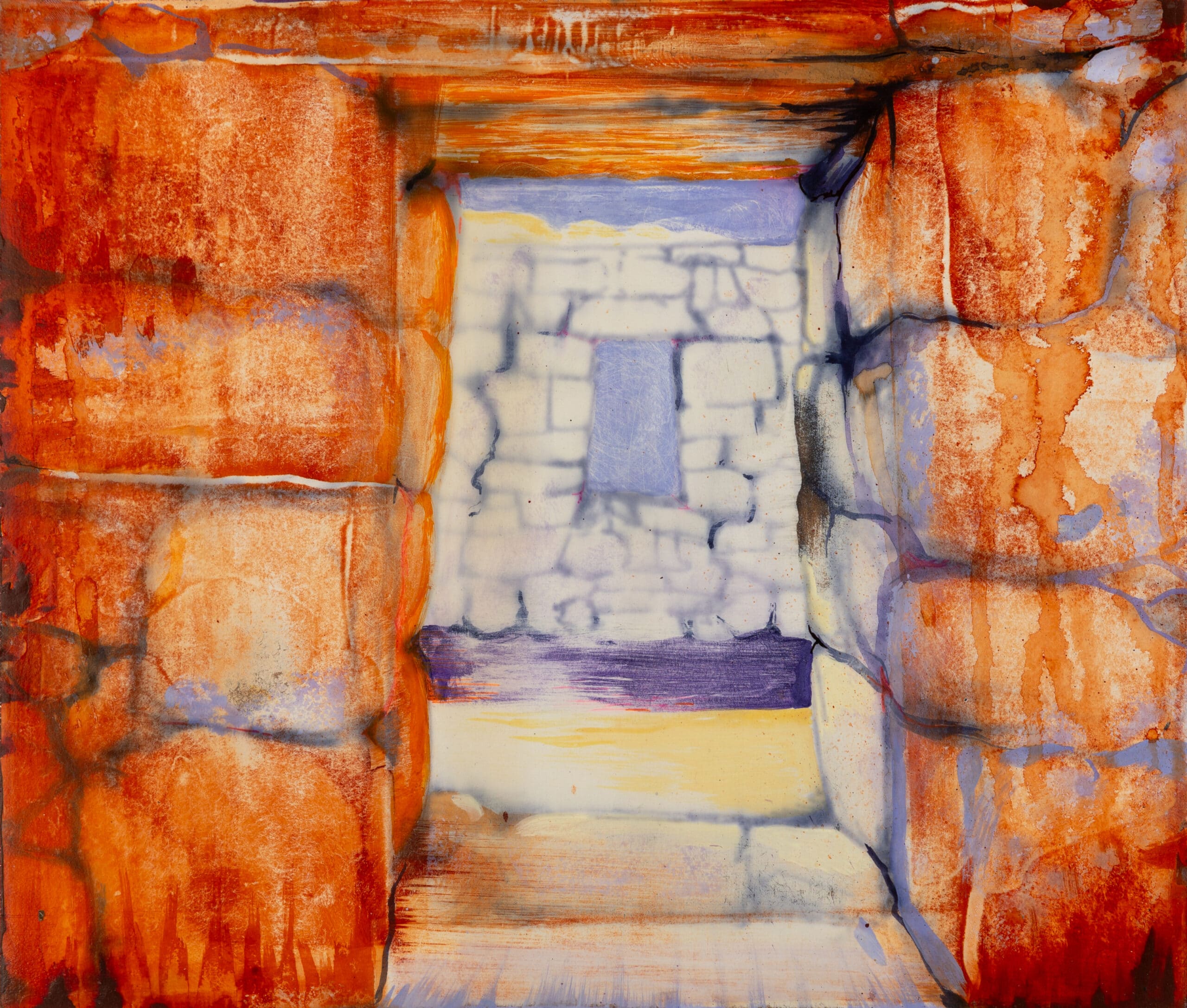 Machu Picchu 1. Acrylic, ink on wood. 30x35