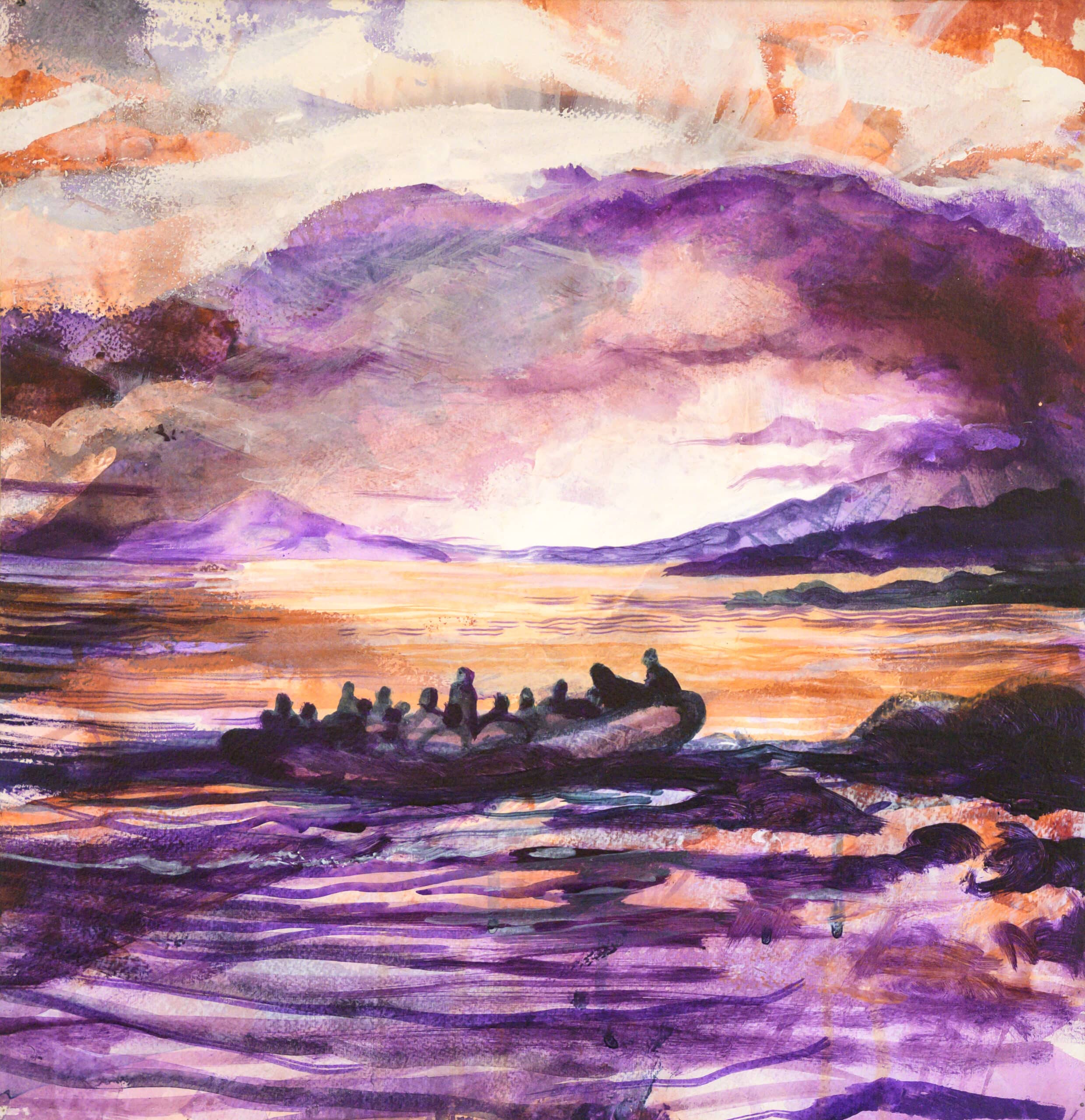 Ashore I. acrylic, ink, gesso on paper, adhered to wood. 37x37