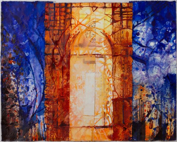 Entrance. Acrylic, ink on paper, ripped and sewn. 42x52