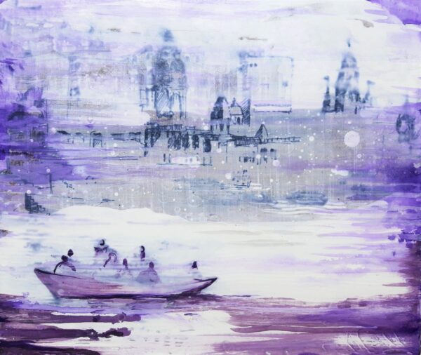 Arrival. Ink, gesso, acrylic on board. 30x35