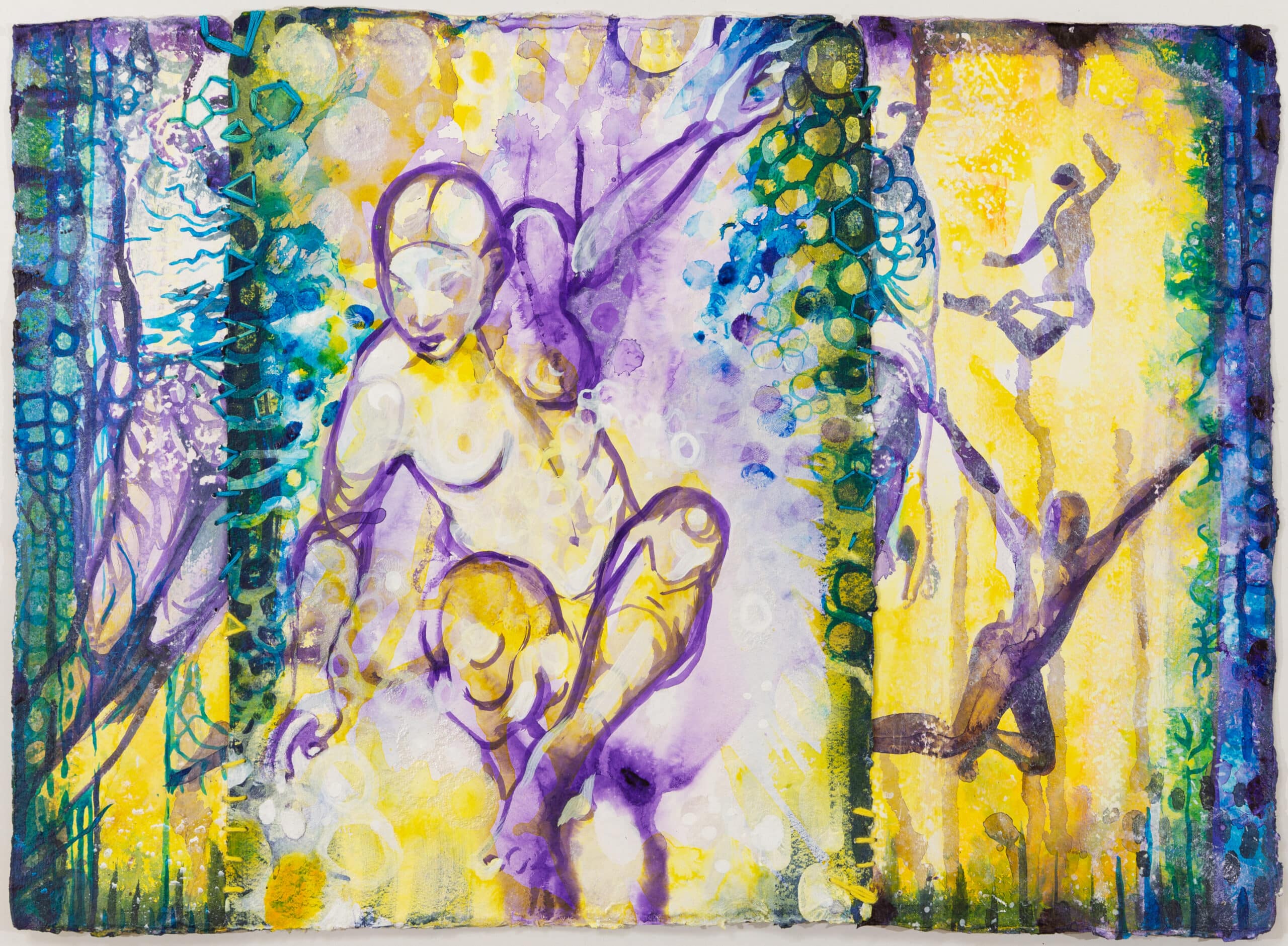 Touch Down. Acrylic on paper, torn and sewn. 30x40