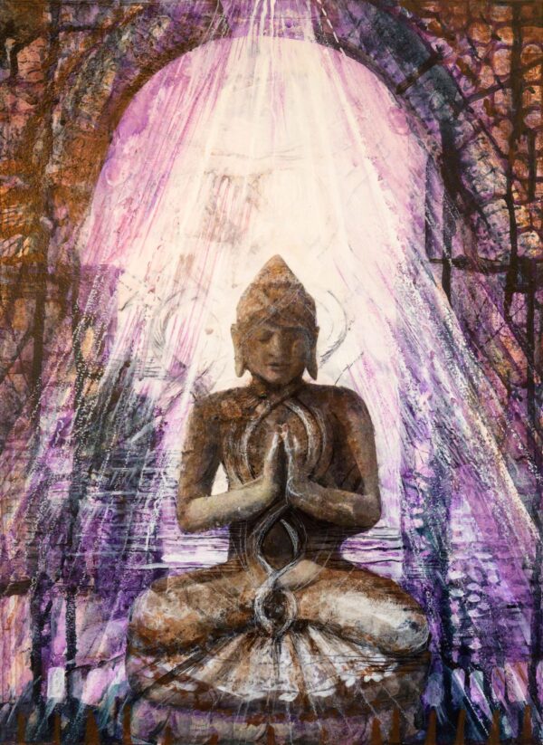 Light Buddha. Mixed media on wood. 30x41